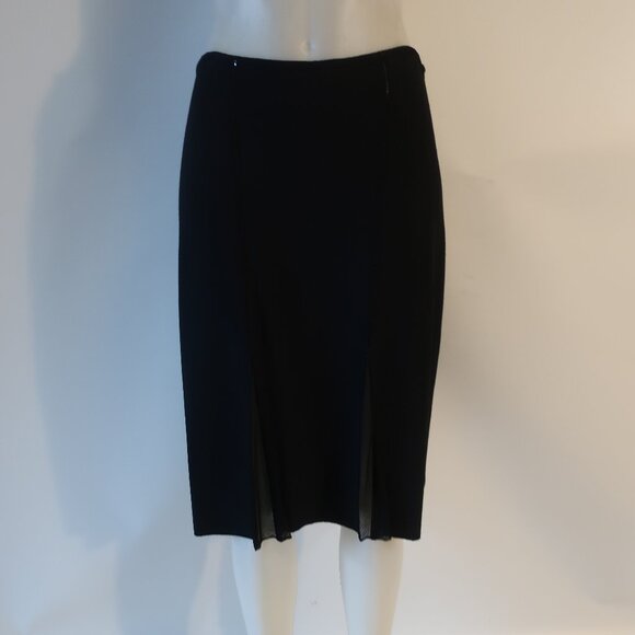 Womens St. John Evening Black Sequin Mixed Media Mesh Knit A-Line Skirt 12 - Picture 1 of 13